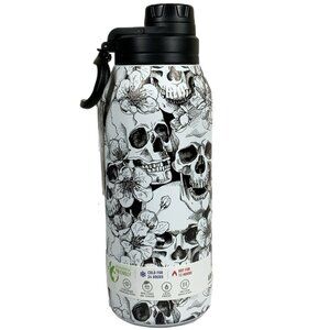 NWT Hydrapeak Skulls Flowers 32oz Stainless Steel Insulated Bottle Tumbler Wide